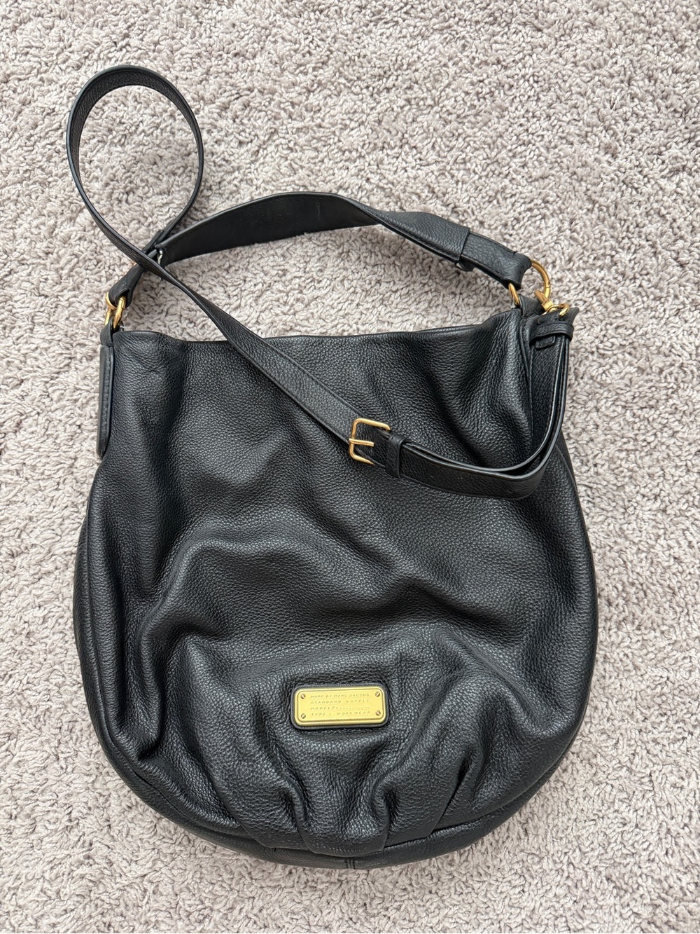 Marc By Marc Jacobs Black Pebbled Leather Shoulder Hobo with Gold Hardware